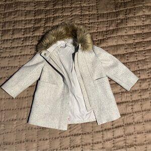 EUC J. Crew Crewcuts Toddler Light Gray Coat with Faux Fur Collar